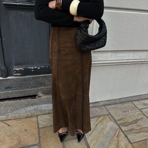 Daniel Suede Genuine Leather Maxi Midi Skirt Slit Long Floor Length